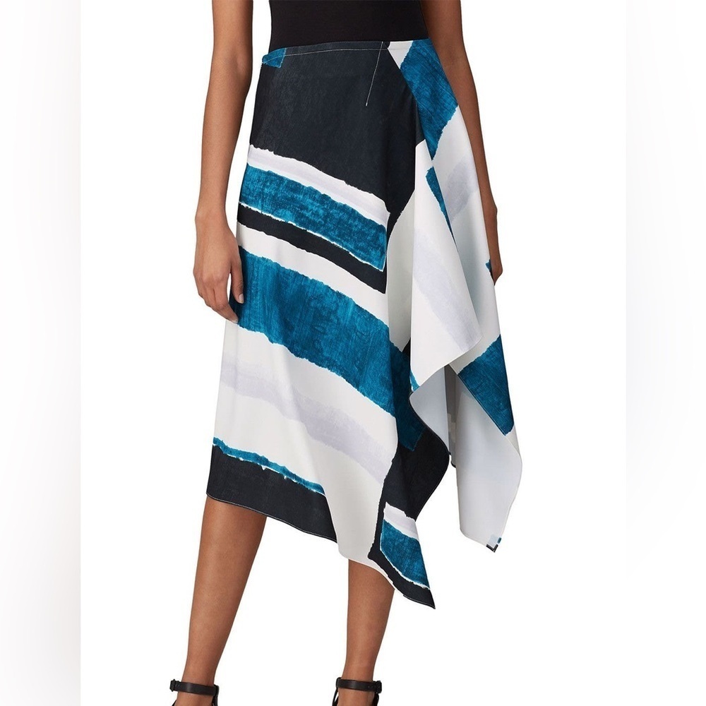 Natori Geometric Watercolor Asymmetrical Art Moderna Midi Skirt